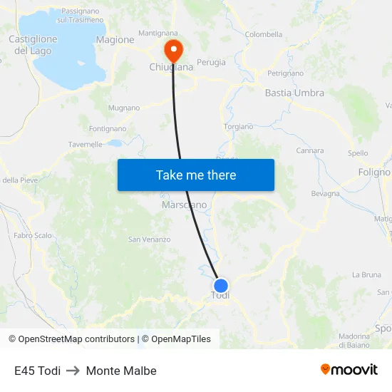 E45 Todi to Monte Malbe map