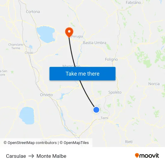 Carsulae to Monte Malbe map