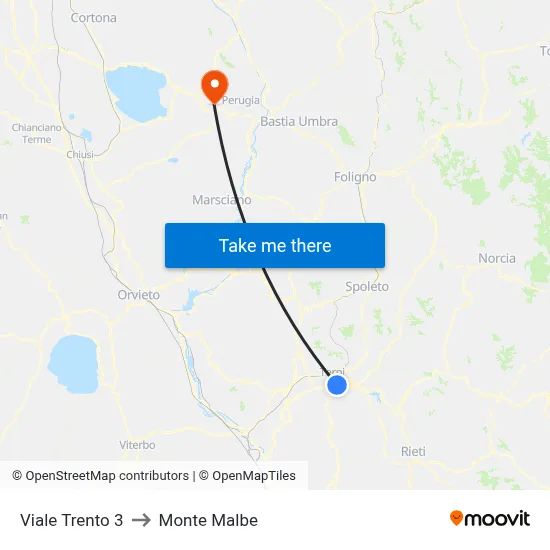 Viale Trento 3 to Monte Malbe map