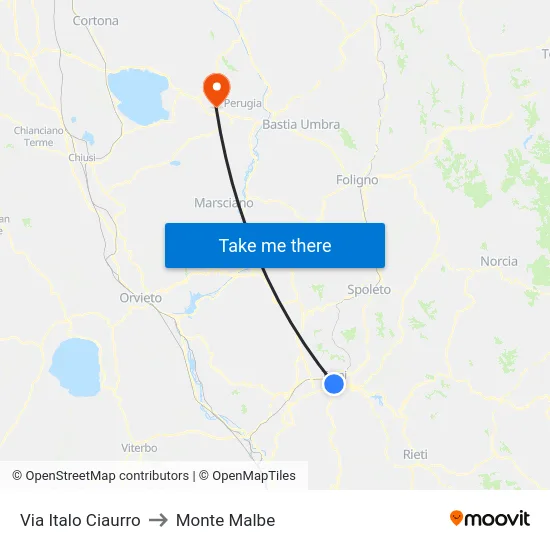 Via Italo Ciaurro to Monte Malbe map