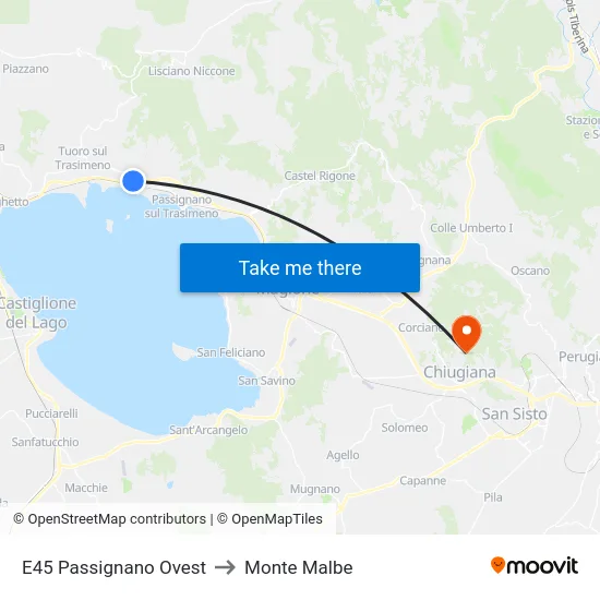 E45 Passignano Ovest to Monte Malbe map