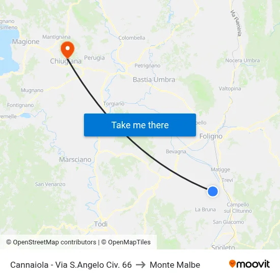 Cannaiola - Via Sant'Angelo No. 66 to Monte Malbe map