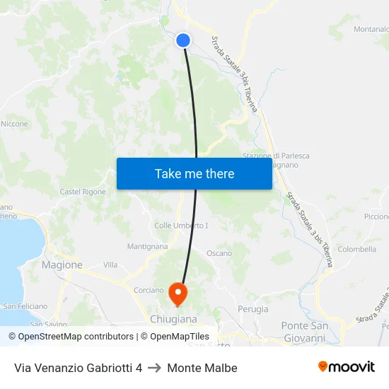 Via Venanzio Gabriotti 4 to Monte Malbe map