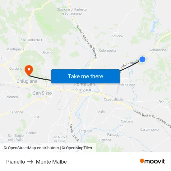 Pianello to Monte Malbe map
