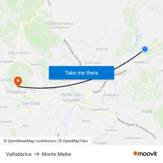 Valfabbrica to Monte Malbe map