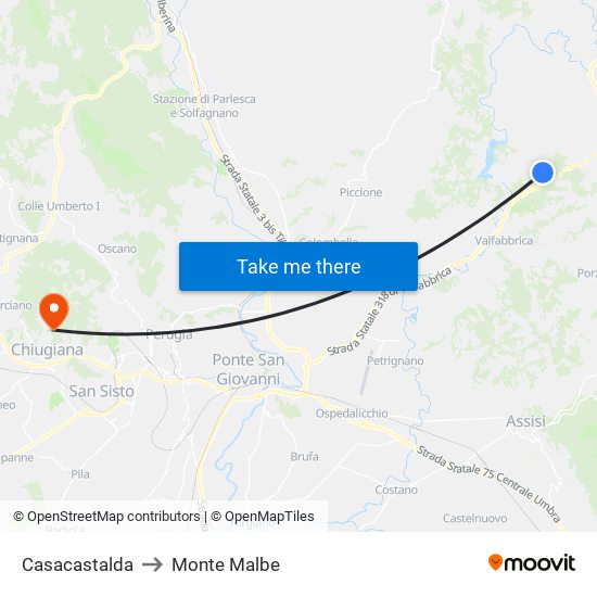 Casacastalda to Monte Malbe map