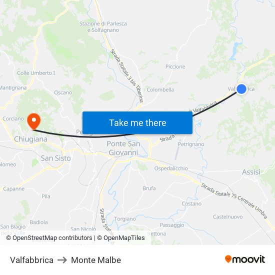 Valfabbrica to Monte Malbe map