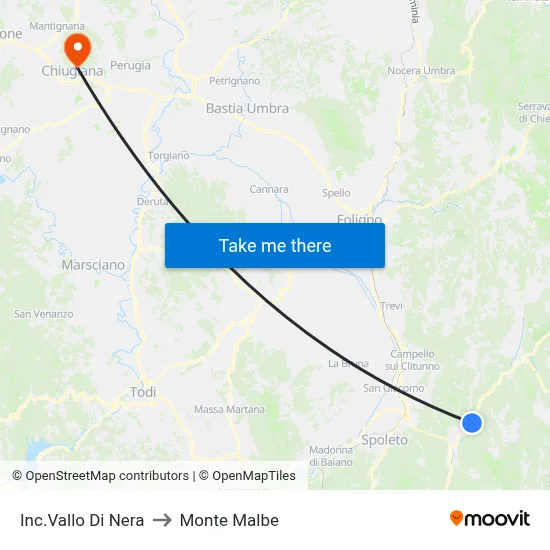 Vallo Di Nera Junction to Monte Malbe map