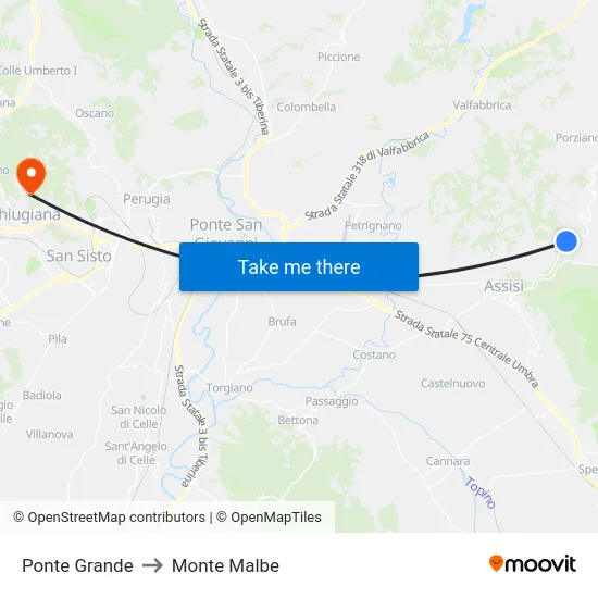 Ponte Grande to Monte Malbe map