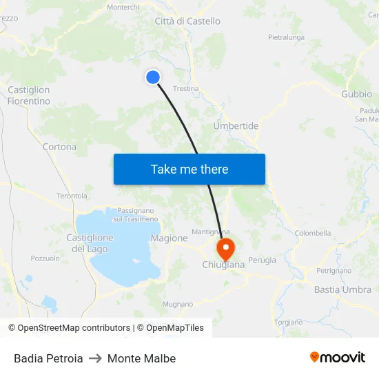 Badia Petroia to Monte Malbe map