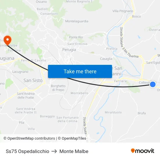 Ss75 Ospedalicchio to Monte Malbe map