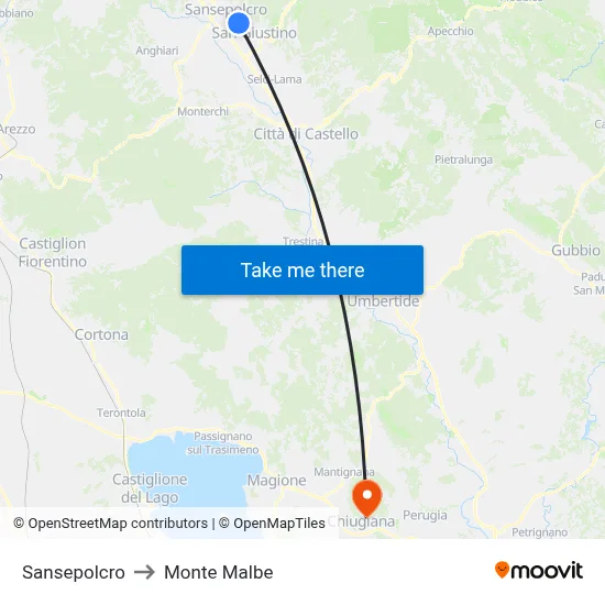 Sansepolcro to Monte Malbe map