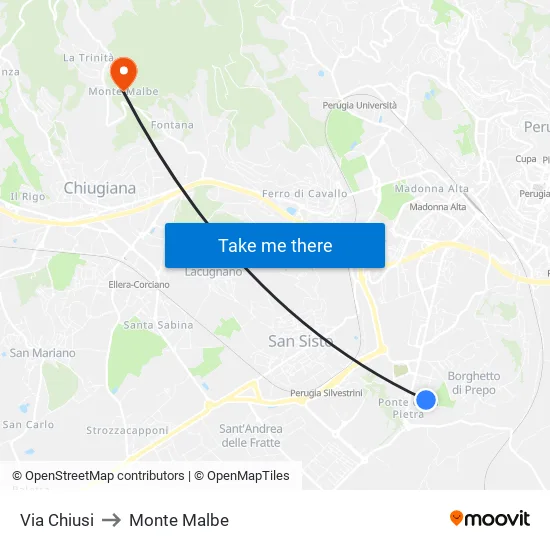 Chiusi Street to Monte Malbe map
