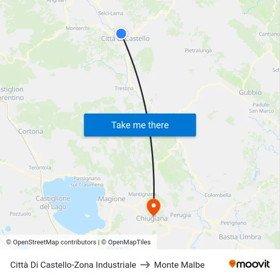 Città Di Castello-Zona Industriale to Monte Malbe map