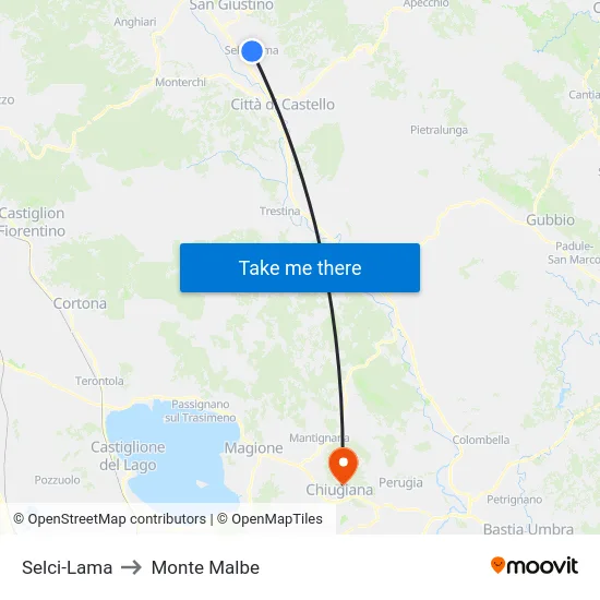 Selci-Lama to Monte Malbe map