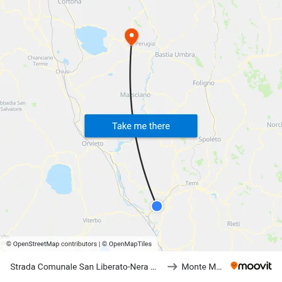 San Liberato-Nera Montoro Municipal Road to Monte Malbe map