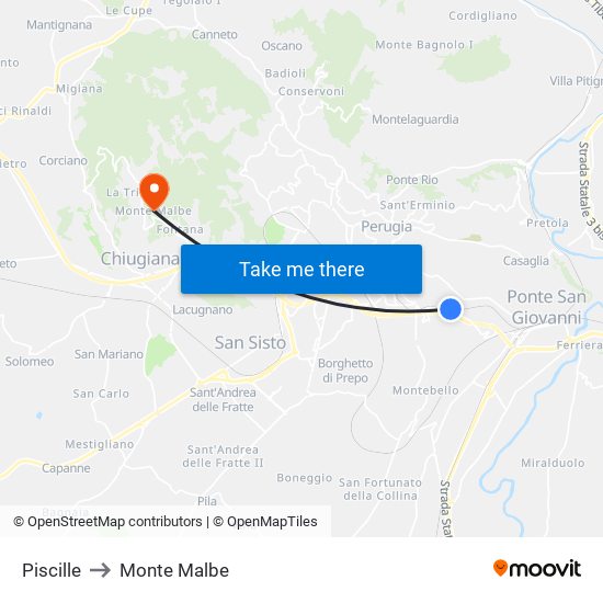 Piscille to Monte Malbe map