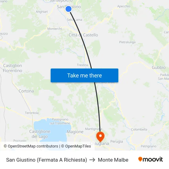 San Giustino (Fermata A Richiesta) to Monte Malbe map