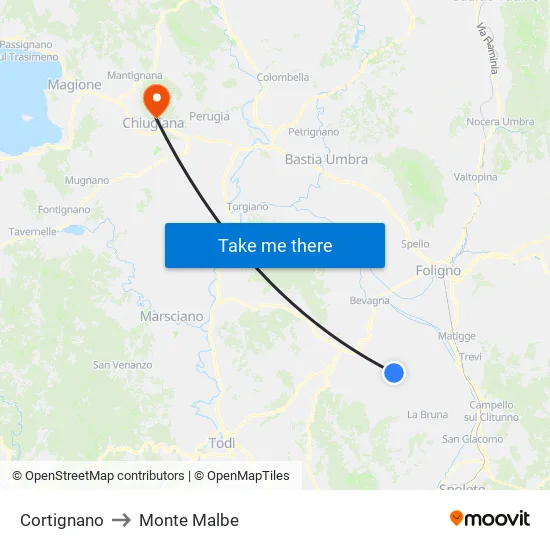 Cortignano to Monte Malbe map