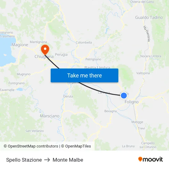 Spello Station to Monte Malbe map