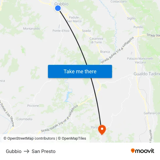 Gubbio to San Presto map