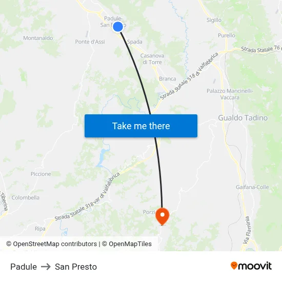 Padule to San Presto map