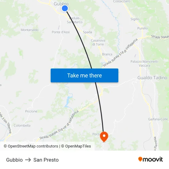 Gubbio to San Presto map