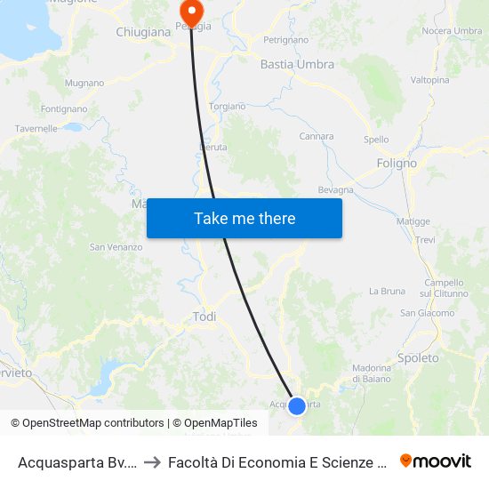 Acquasparta Bv.Staz. to Facoltà Di Economia E Scienze Politiche map