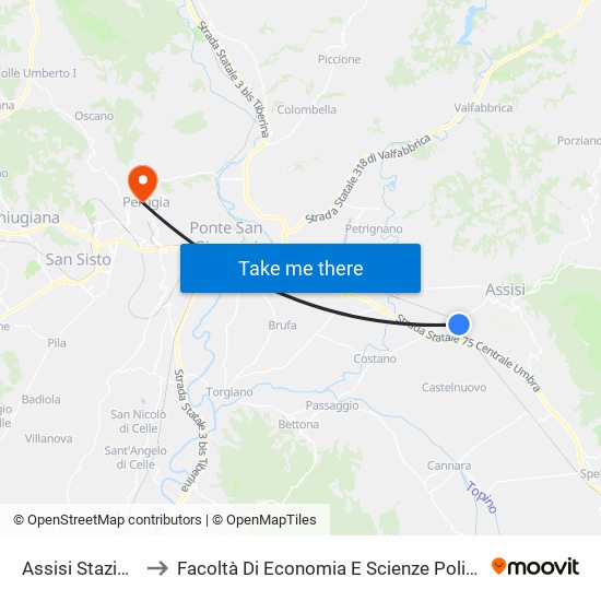 Assisi Stazione to Facoltà Di Economia E Scienze Politiche map