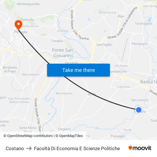 Costano to Facoltà Di Economia E Scienze Politiche map