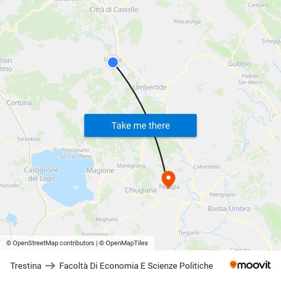 Trestina to Facoltà Di Economia E Scienze Politiche map