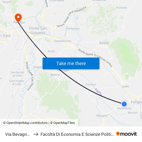 Via Bevagna 7 to Facoltà Di Economia E Scienze Politiche map