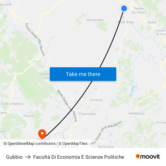 Gubbio to Facoltà Di Economia E Scienze Politiche map