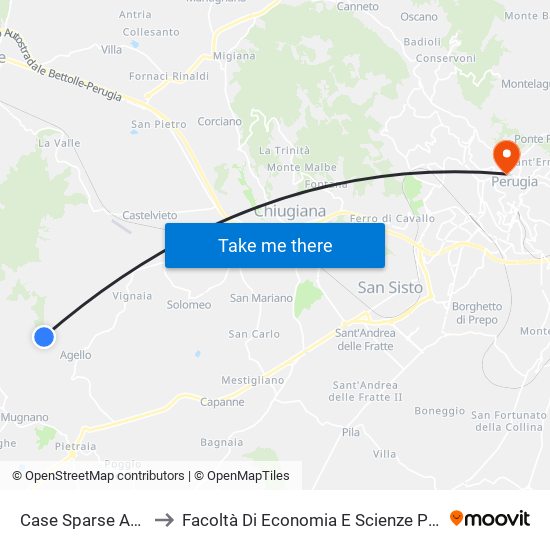 Case Sparse Agello to Facoltà Di Economia E Scienze Politiche map