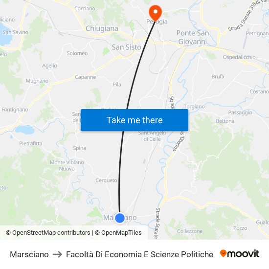 Marsciano to Facoltà Di Economia E Scienze Politiche map