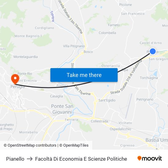 Pianello to Facoltà Di Economia E Scienze Politiche map