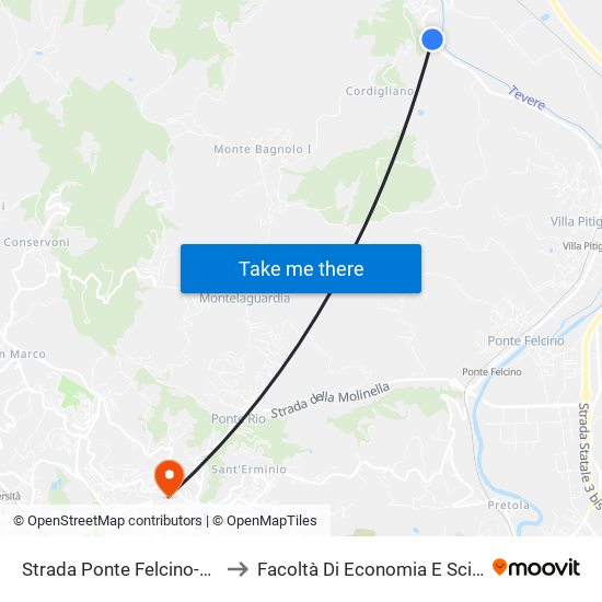 Strada Ponte Felcino-Ponte Pattoli to Facoltà Di Economia E Scienze Politiche map