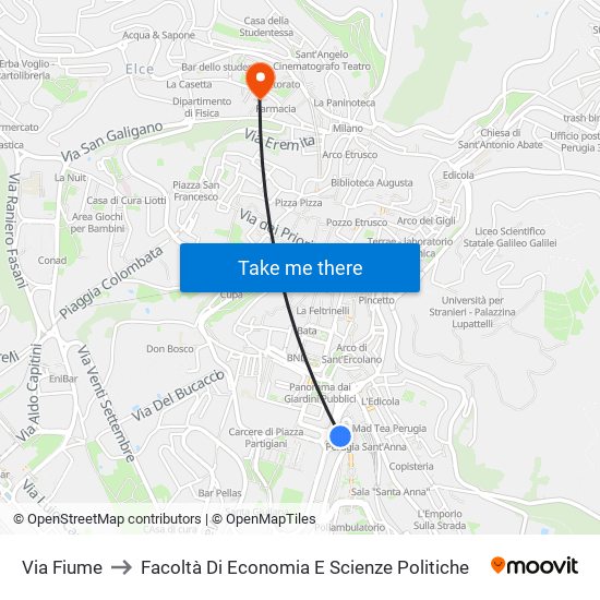 Via Fiume to Facoltà Di Economia E Scienze Politiche map