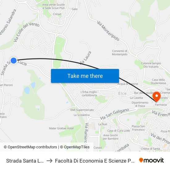 Strada Santa Lucia to Facoltà Di Economia E Scienze Politiche map