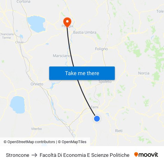 Stroncone to Facoltà Di Economia E Scienze Politiche map