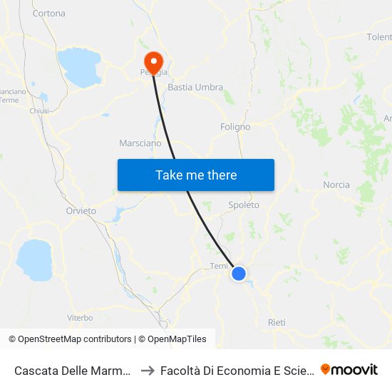 Cascata Delle Marmore Ritorno to Facoltà Di Economia E Scienze Politiche map