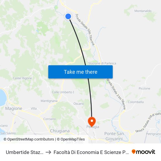 Umbertide Stazione to Facoltà Di Economia E Scienze Politiche map