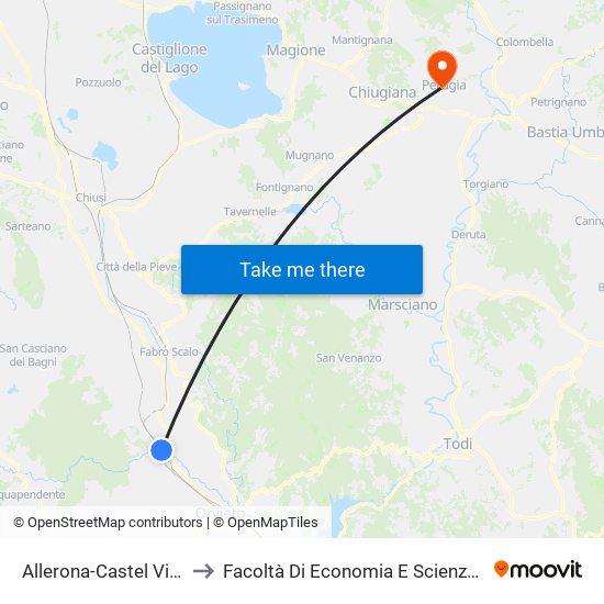 Allerona-Castel Viscardo to Facoltà Di Economia E Scienze Politiche map