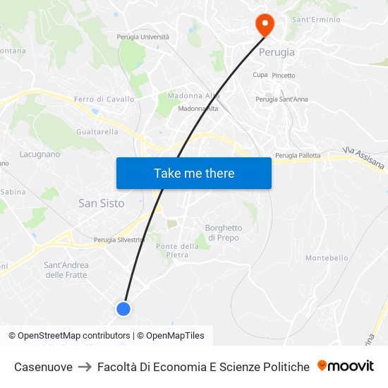 Casenuove to Facoltà Di Economia E Scienze Politiche map