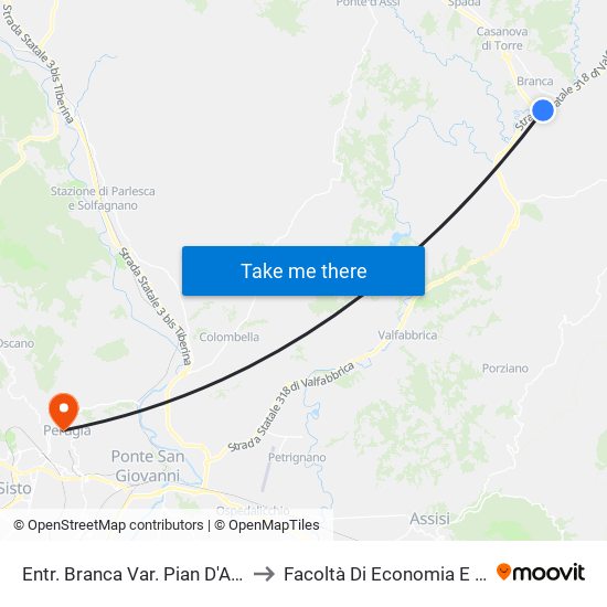 Entr. Branca Var. Pian D'Assino Dir.Gualdo T. to Facoltà Di Economia E Scienze Politiche map