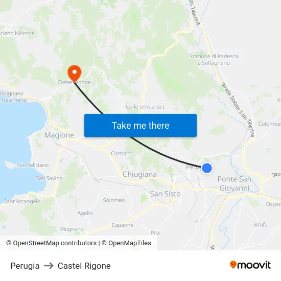 Perugia to Castel Rigone map