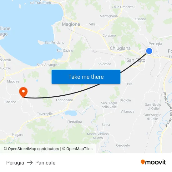 Perugia to Panicale map