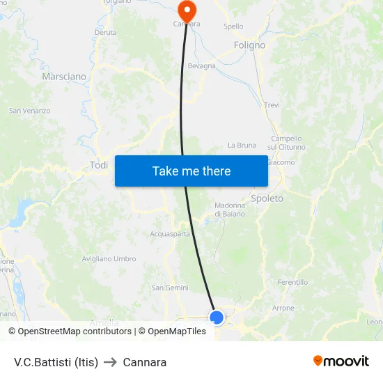 Via Battisti (Technical Institute) to Cannara map