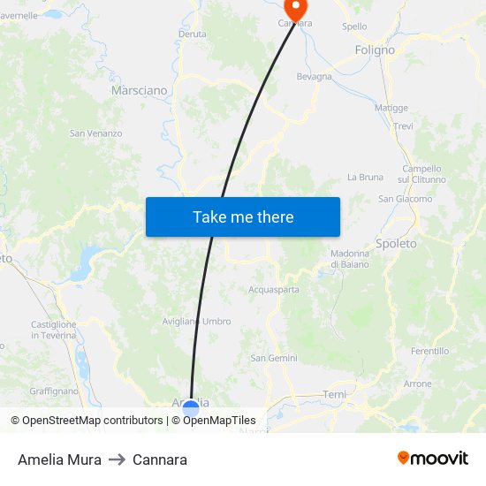 Amelia Mura to Cannara map