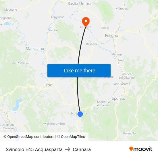 Svincolo E45 Acquasparta to Cannara map